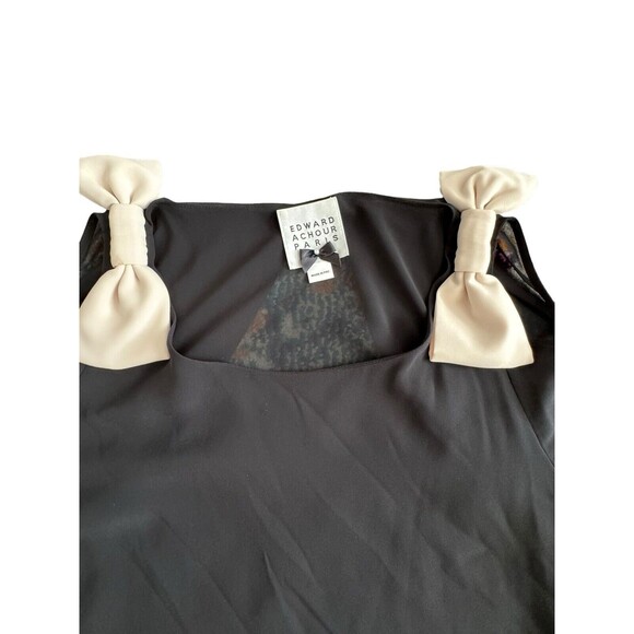 EDWARD ACHOUR PARIS Black Chiffon Cold Shoulder Bow Blouse Talle‎ 40/L - Picture 4 of 8